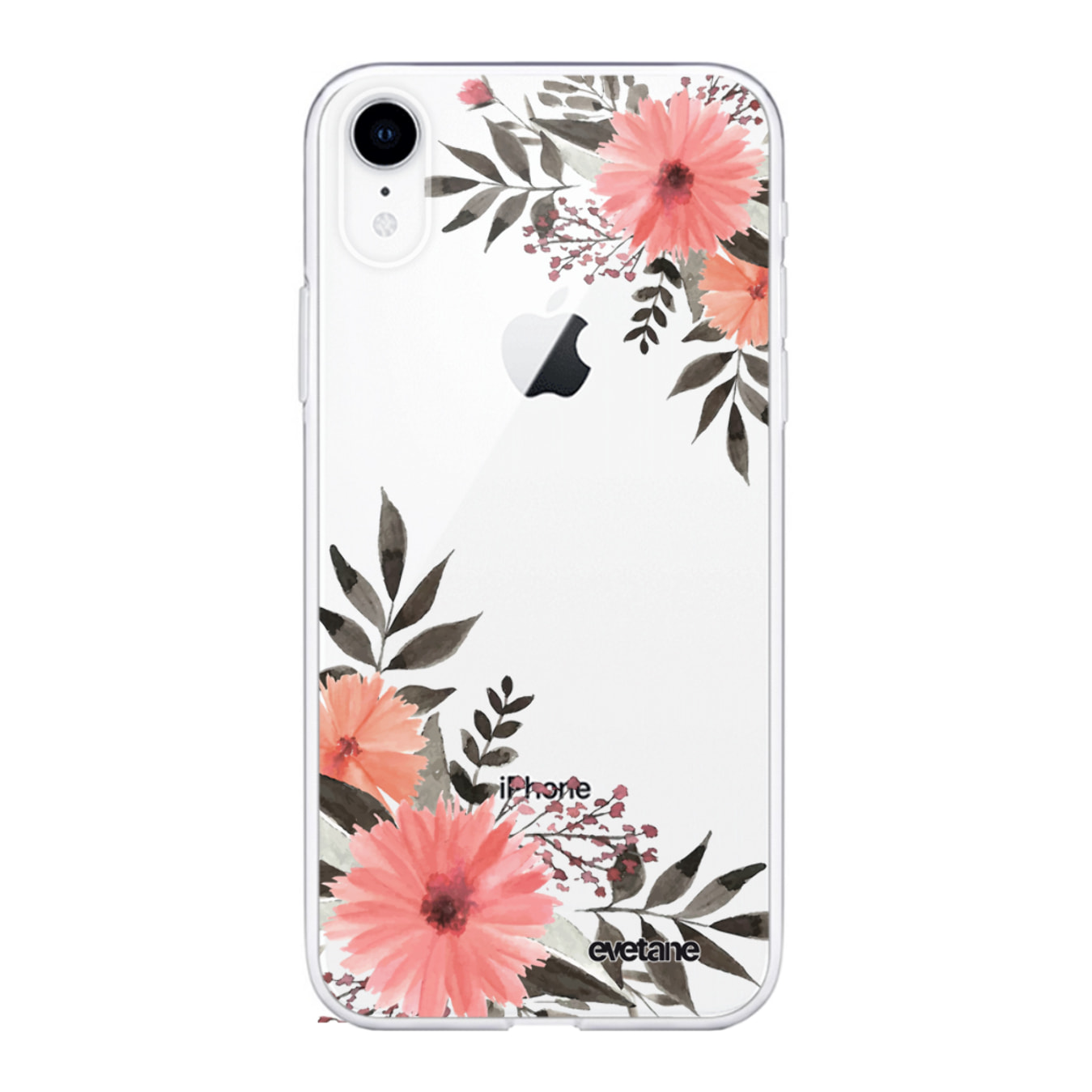 Coque iPhone Xr silicone transparente Fleurs roses ultra resistant Protection housse Motif Ecriture Tendance Evetane