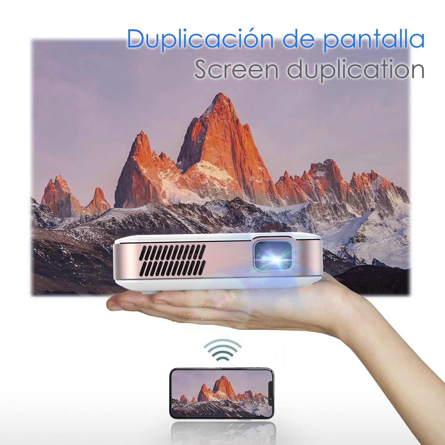 DAM Mini video proyector LED portátil S280, DLP. HD 720P. Android 9.0, WiFi, panel táctil. Batería recargable. Duplicación pantalla. Netflix, Youtube, etc. 12,8x12,8x3,4 Cm. Color: Blanco