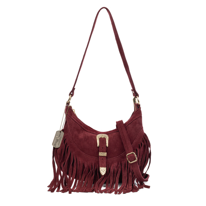 Barlassina bolso bandolera Mujer. Piel auténtica Gamuza, con flecos.