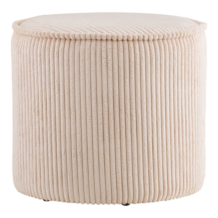 Pouf Taupo in velluto a coste beige ø40×35 cm