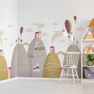 Stickers muraux enfants - Décoration chambre bébé - Autocollant Sticker mural géant enfant montagnes scandinaves MONTGOLFIÈRES EN SPECTACLE