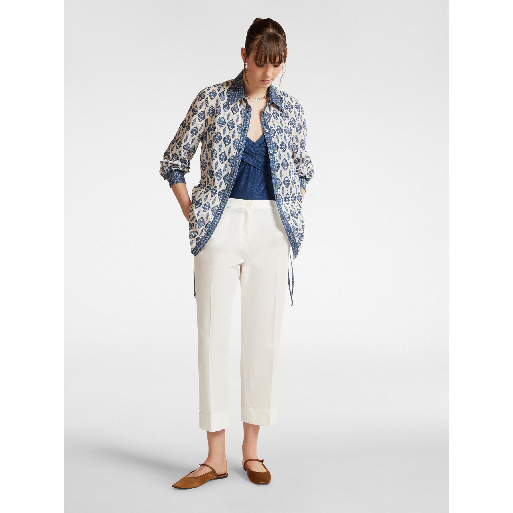 Elena Mirò - Camisa con estampado étnico - Blanco