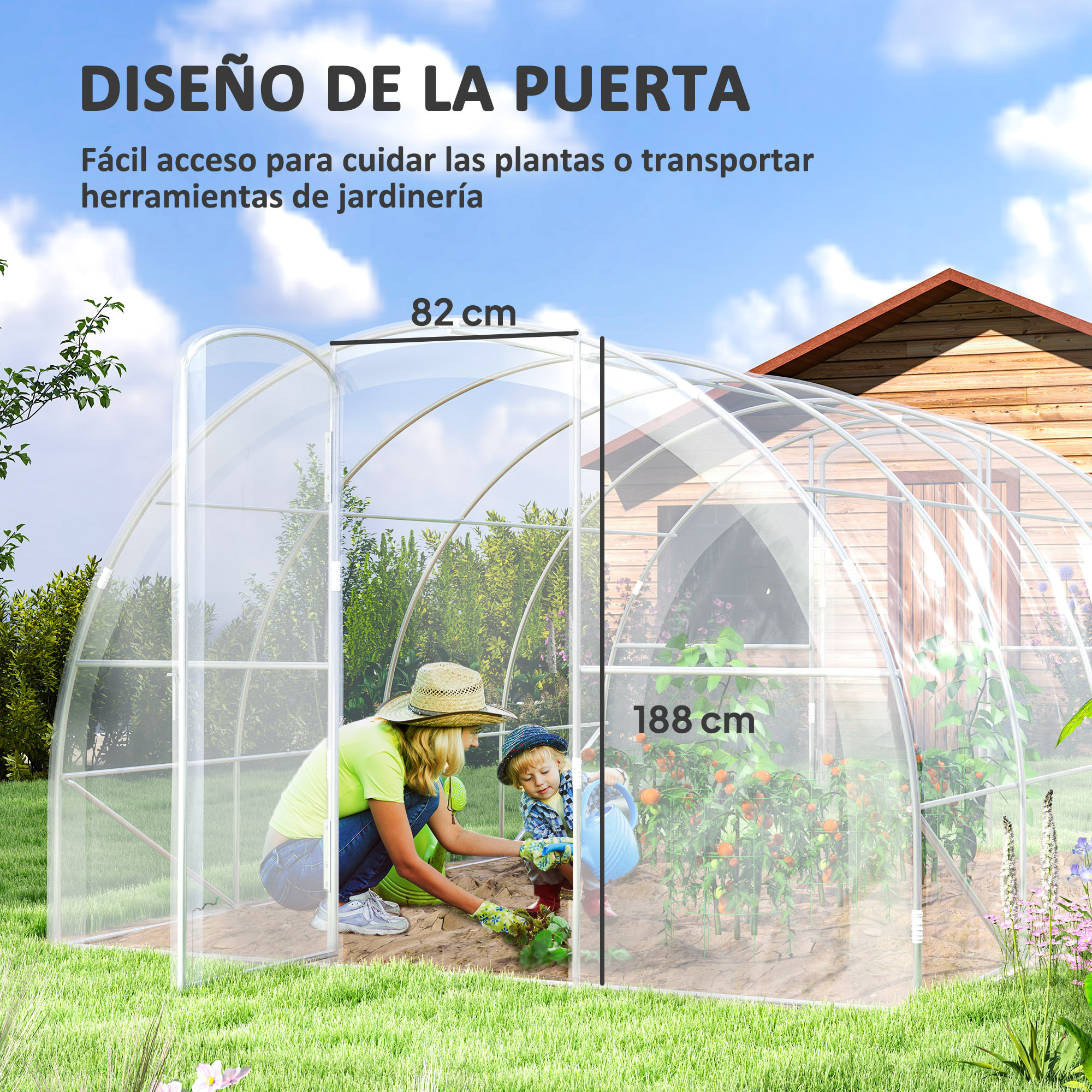 Invernadero de Túnel 4x3x2 m Invernadero de Jardín con 2 Puertas Cubierta PE 150g/m² Estructura de Acero Galvanizado y Techo Redondeado para Cultivos Plantas Flores Transparente