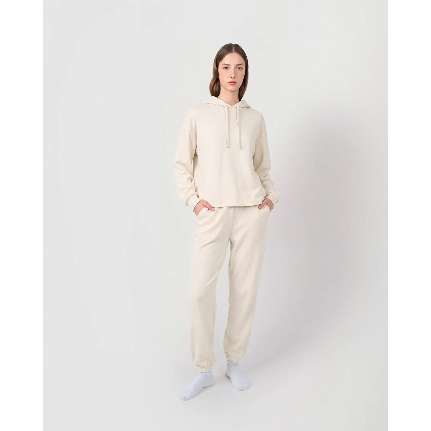 Felpa con cappuccio in stile modal da donna bianco naturale