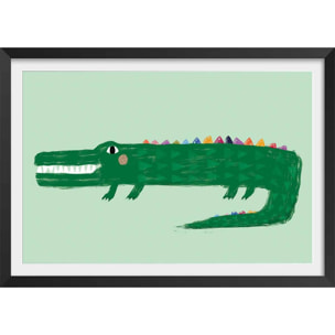 Affiche enfant crocodile vert  Affiche + cadre en bois - Noir