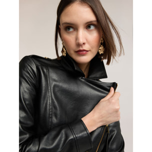 Motivi - Chaqueta de cuero con cremalleras doradas - Negro
