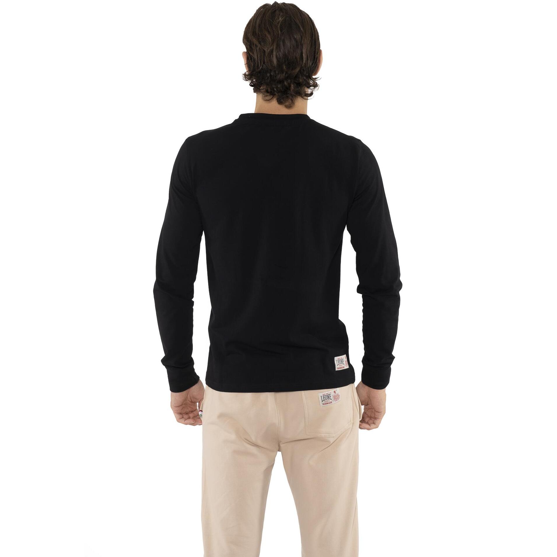 Camiseta de algodón elástico de manga larga con logo grande "Basic" para hombre