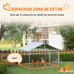 Perrera Jaula de Exterior para Perros Medianos Parque para Perros con Cerradura Marco de Acero Toldo Impermeable y Anti-UV 200x200x150 cm Plata