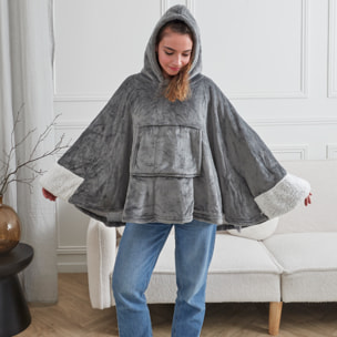 Poncho Plaid - HOME DECO FACTORY - Confortable - Doux - Gris