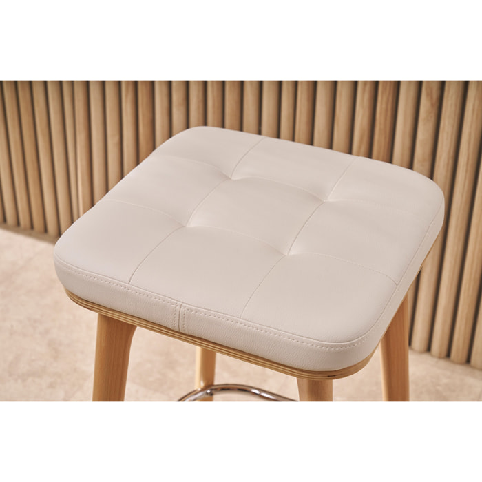 Tabourets de bar pivotants 360° blancs et bois clair H67.5 cm (lot de 2) GRAMMA