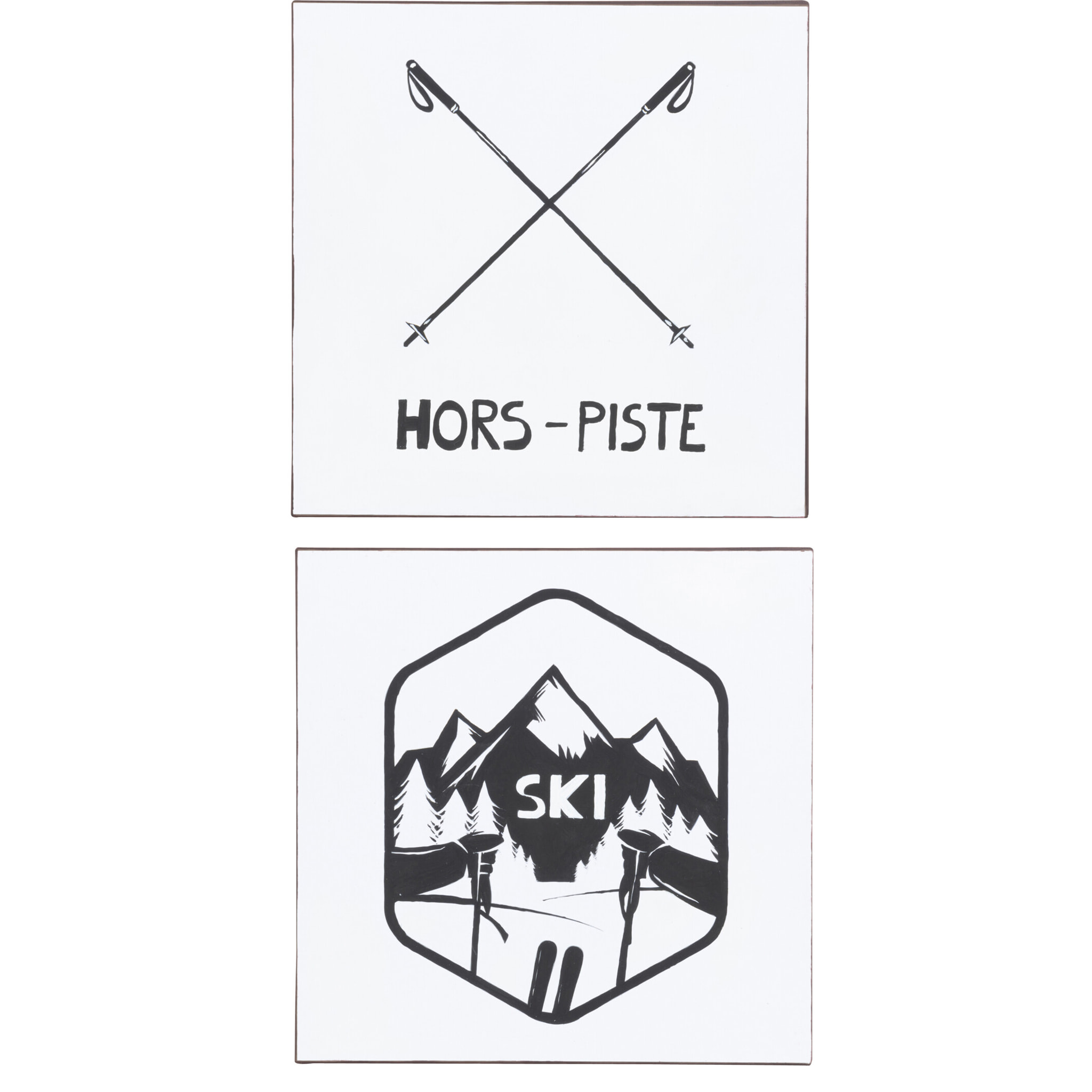 J-Line pancarte Carre Texte + Illustration Ski - métal - blanc/noir - 2 pcs