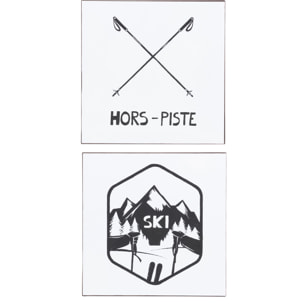 J-Line pancarte Carre Texte + Illustration Ski - métal - blanc/noir - 2 pcs
