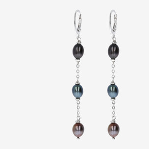 PERLAVIVA - Orecchini Pendenti a Filo con Perle d'Acqua Dolce Verdi Petrolio Ø 7/8 mm