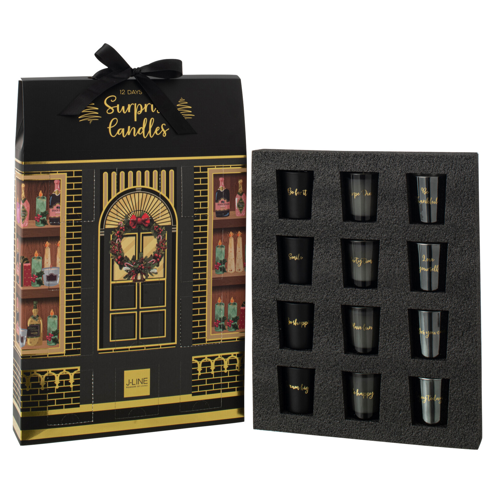 J-Line bougie parfumée Surprise Window - noir/mix - 12 bougies