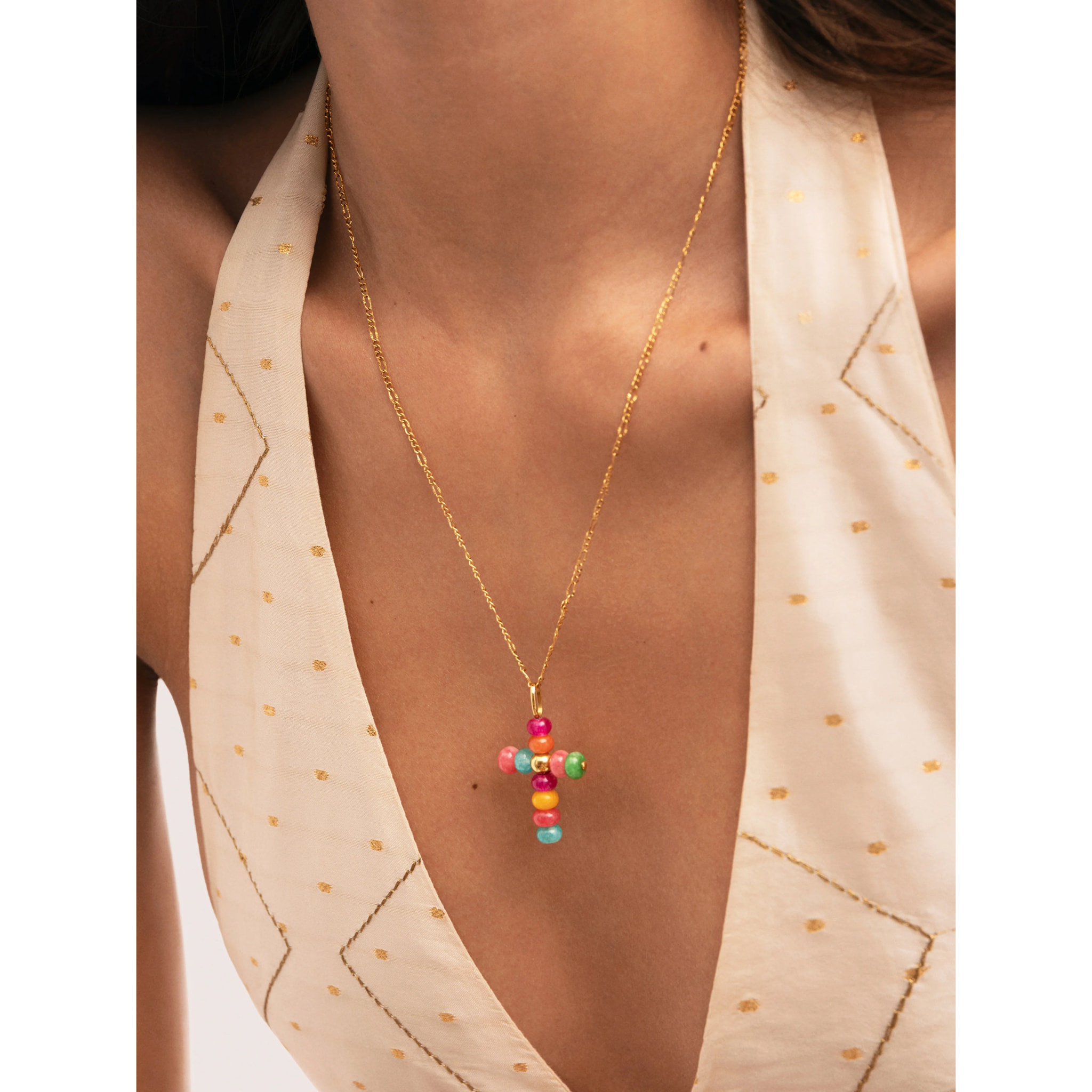 Charm Croce Color Stones  Acciao Placcato Oro