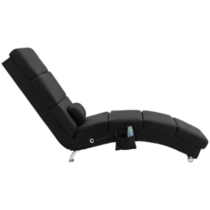 Fauteuil relax massant chauffant design contemporain - chaise longue d'intérieur - piètement métal chromé tissu noir