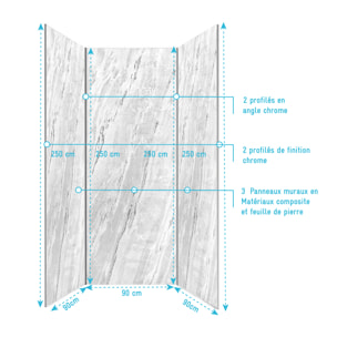 Pack 3 Panneaux Muraux Pierre Artic Storm 90x250 cm + Profilés Chrome - STONE'IT