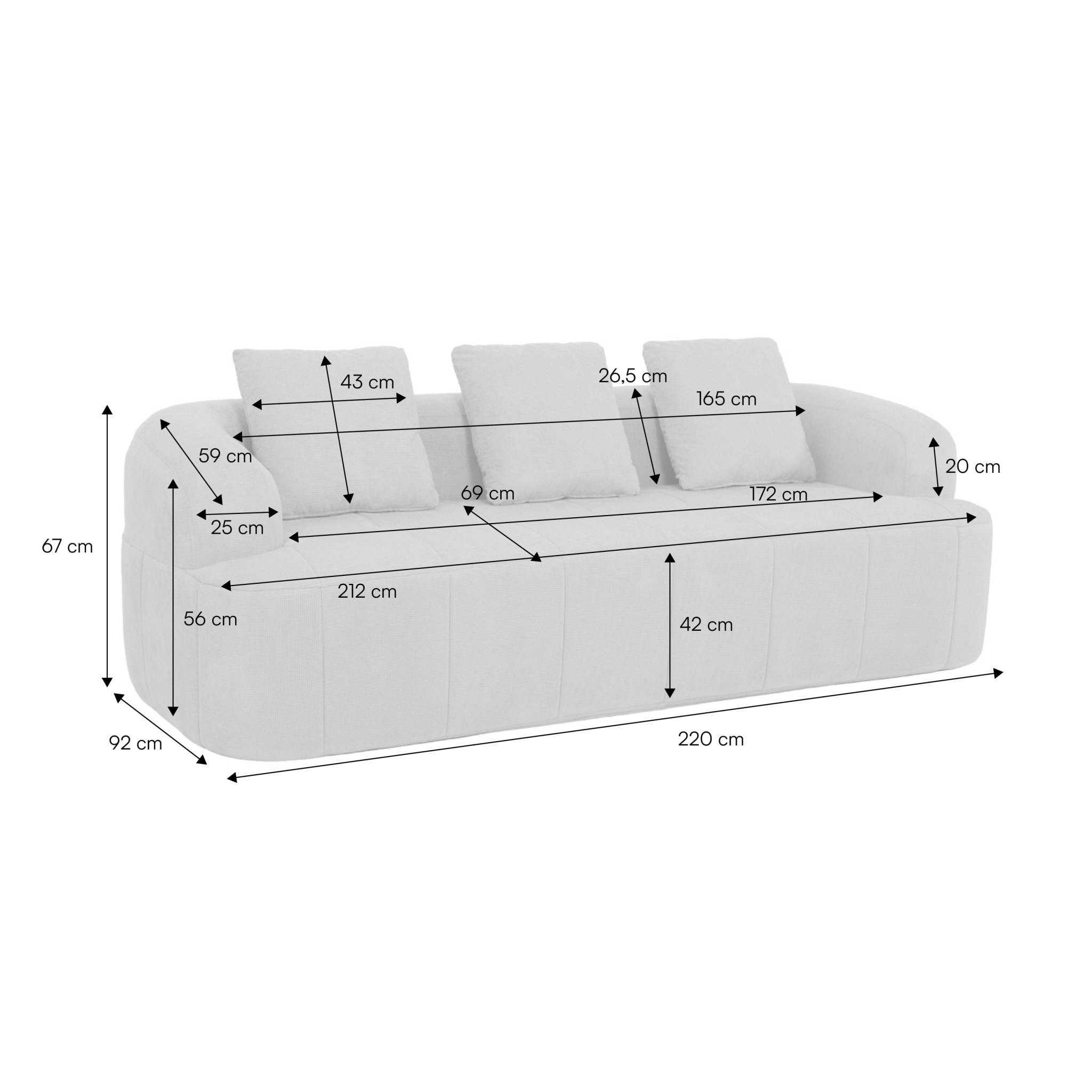 Canapé compressé 3 places tissu NELIO
