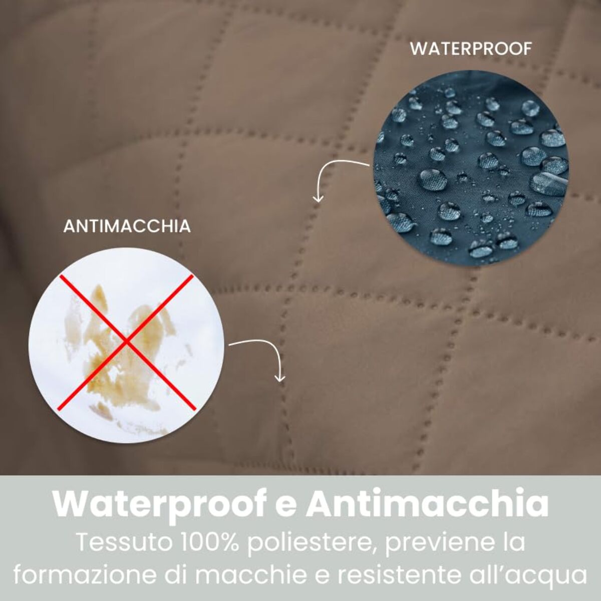 INTRECCI Copridivano 2 Posti con Penisola, Copridivano con Braccioli, Penisola Destra e Sinistra, Telo Copridivano Angolare, Impermeabile, Protegge da Macchie, Facile da Lavare. Colore: Tortora