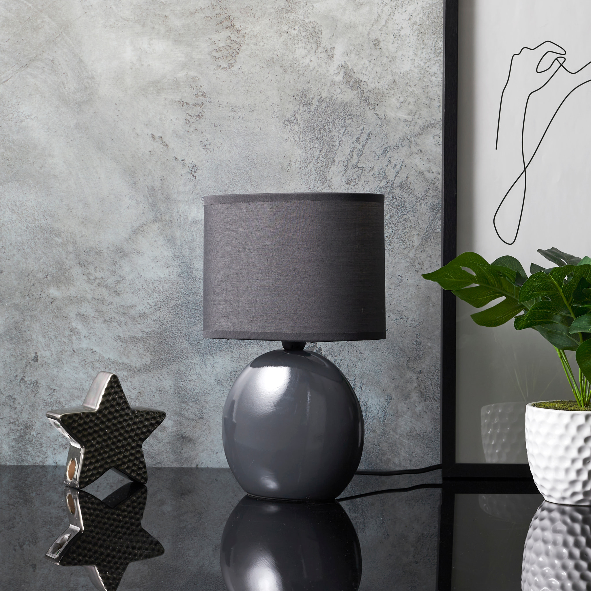Lampe Ceramique Ovale Gris Antracite H30cm