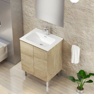 Ensemble de Salle de Bain Lust | 60 cm Nature | Deux Portes | Lavabo Encastré | N'inclut pas le Miroir | Meuble Assemblé | Alday