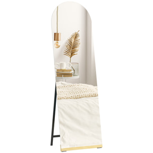 Espejo de Cuerpo Entero Curvado 160x50 cm, Espejo de Pie o Apoyado en la Pared, sin Marco, Base de Madera, para Salón, Dormitorio, Pasillo, Entrada