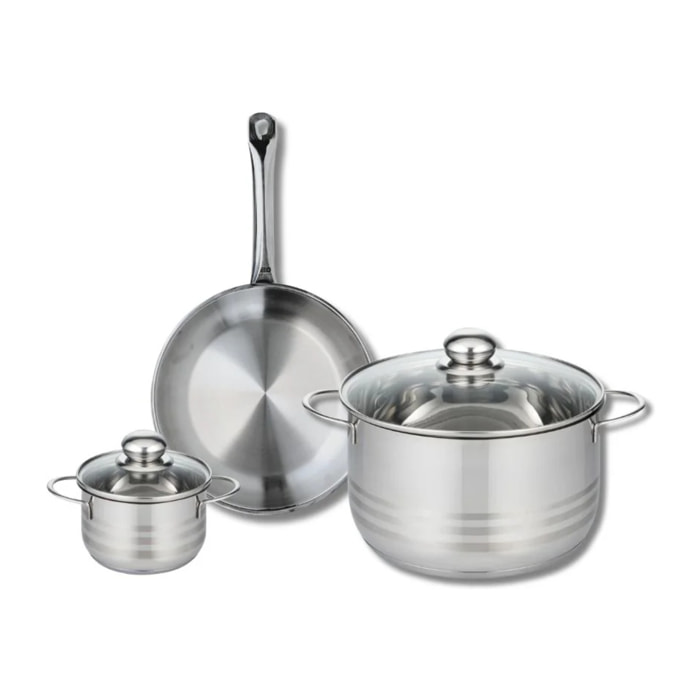 Ensemble de 1 Poêle de cuisson 24 cm et 2 faitouts 12 et 24 cm Elo Profi Brillant