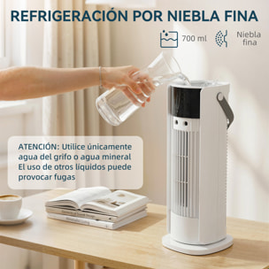 Ventilador de Escritorio con Niebla, Luz RGB, Ventilación de Mesa con 3 Velocidades, Oscilación de 90°, Temporizador de 10H, Control Remoto, Asa, para Dormitorios, Blanco