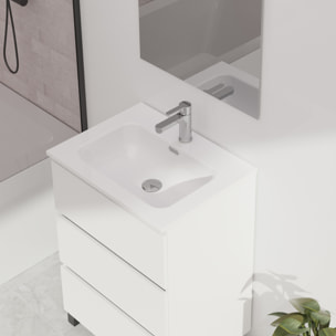 Conjunto de baño Wink | 60 cm Blanco Mate | Tres cajones | Lavabo encastrado | No incluye espejo | Mueble montado | Alday