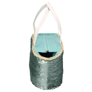 Borsa in paglia con paillettes azzurro cm47x18h23