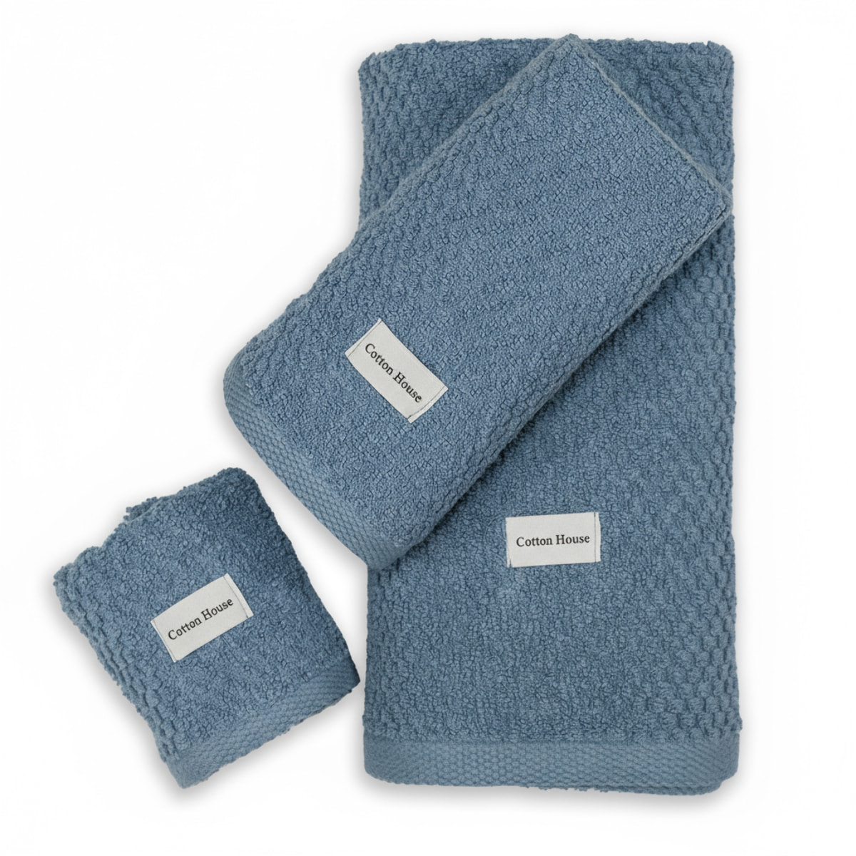 SET 3 PEZZI ASCIUGAMANI SPUGNA TINTA UNITA BLU ARAZZO