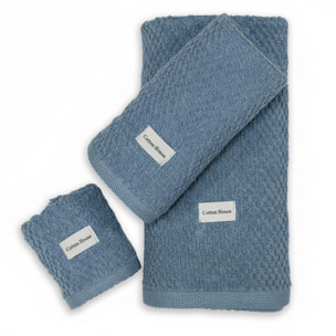 SET 3 PEZZI ASCIUGAMANI SPUGNA TINTA UNITA BLU ARAZZO