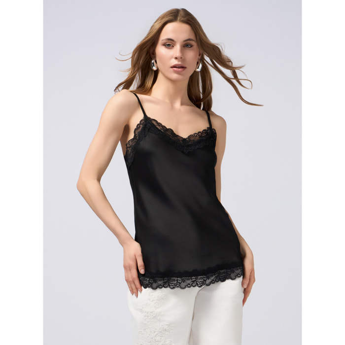 Oltre - Top lingerie in raso e pizzo - Nero
