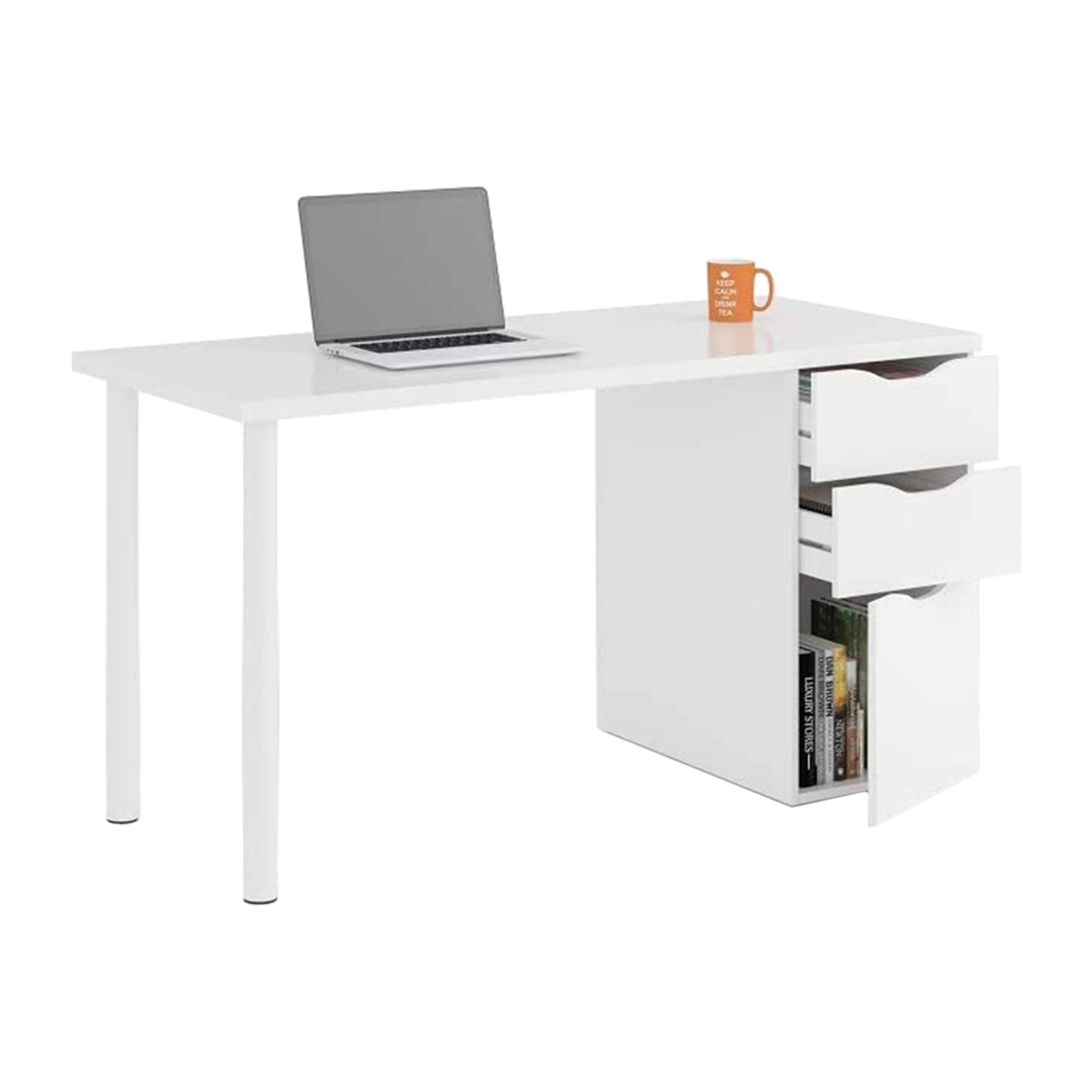 Scrivania con Cassetti Pamplona Scrittoio Mobile per Computer Desk da Ufficio Soggiorno Sala da Pranzo 138 x 74 x 60 cm Colore Bianco