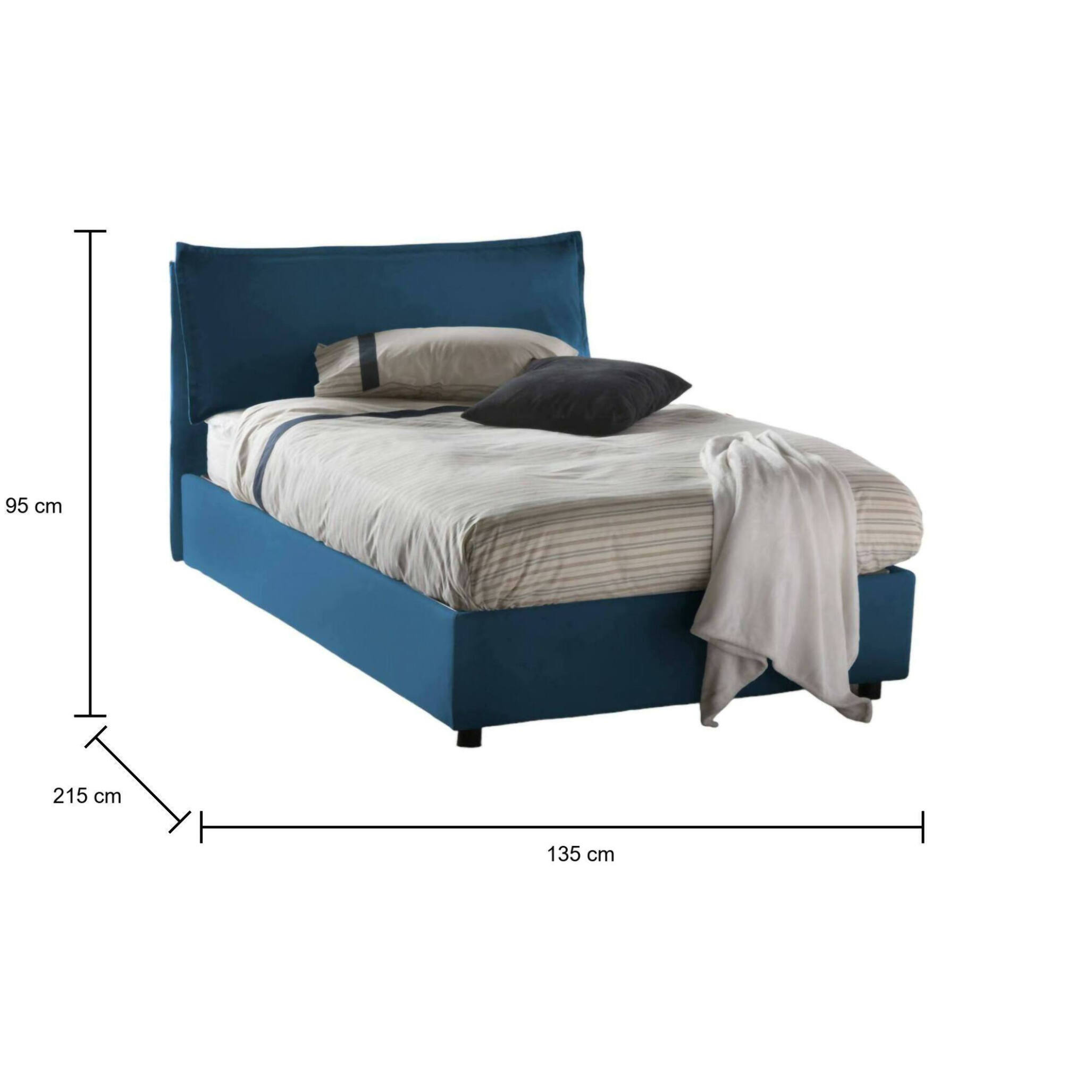 Letto piazza e mezza Claudia, Letto contenitore con rivestimento in tessuto, 100% Made in Italy, Apertura frontale, adatto per materasso Cm 120x200, Blu