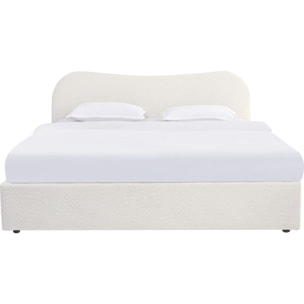 Lit coffre avec tête de lit en tissu bouclé - SUZON