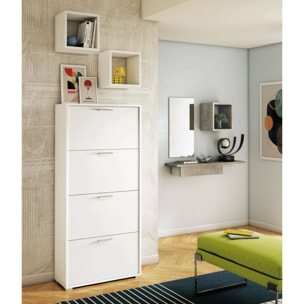 Scarpiera Adeindein, Mobile multiuso da ingresso con 4 ante a ribalta, Armadietto portascarpe a doppia profondità, 100% Made in Italy, 67x28h147 cm, Bianco