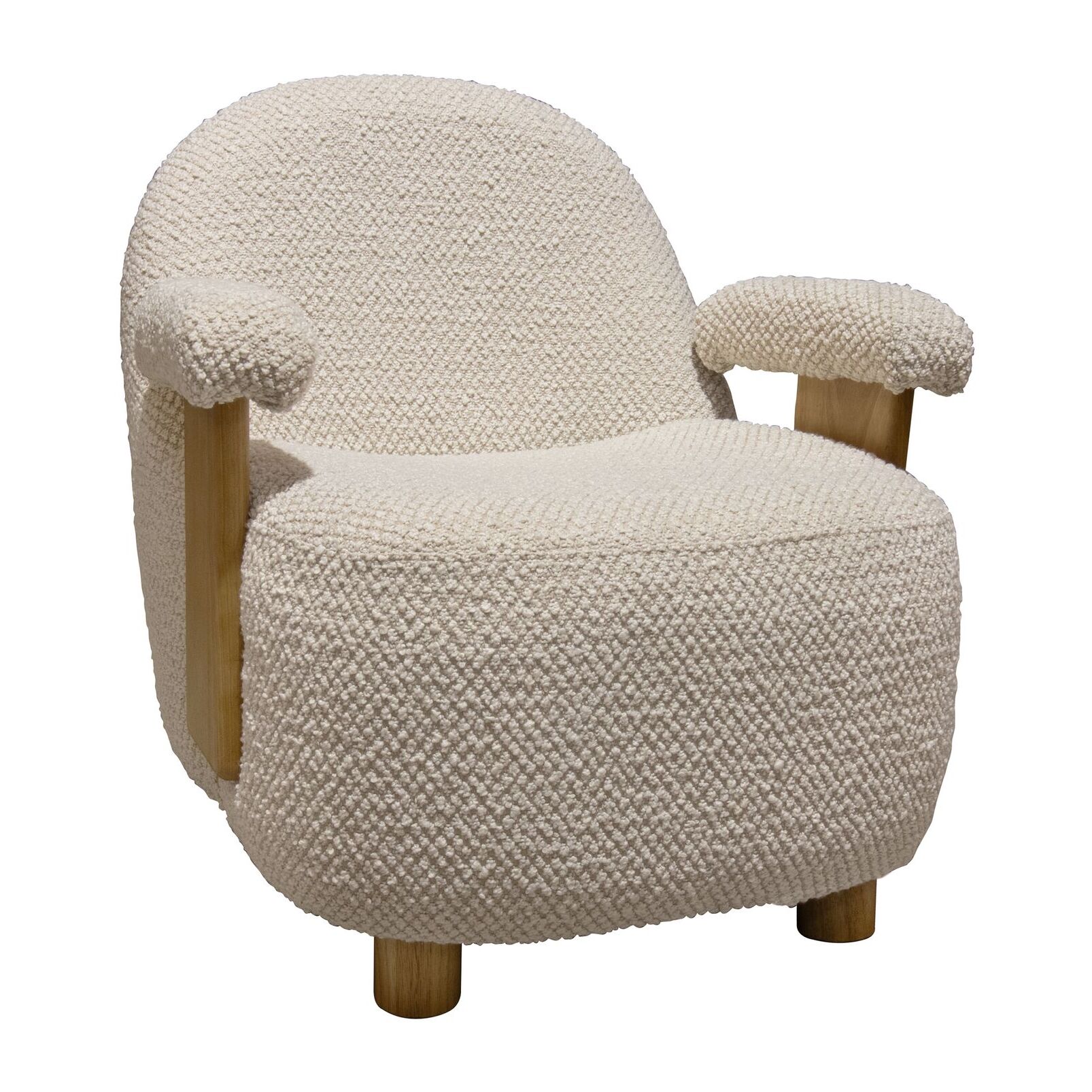 Fauteuil en bouclette écru et structure en bois ULYSSE