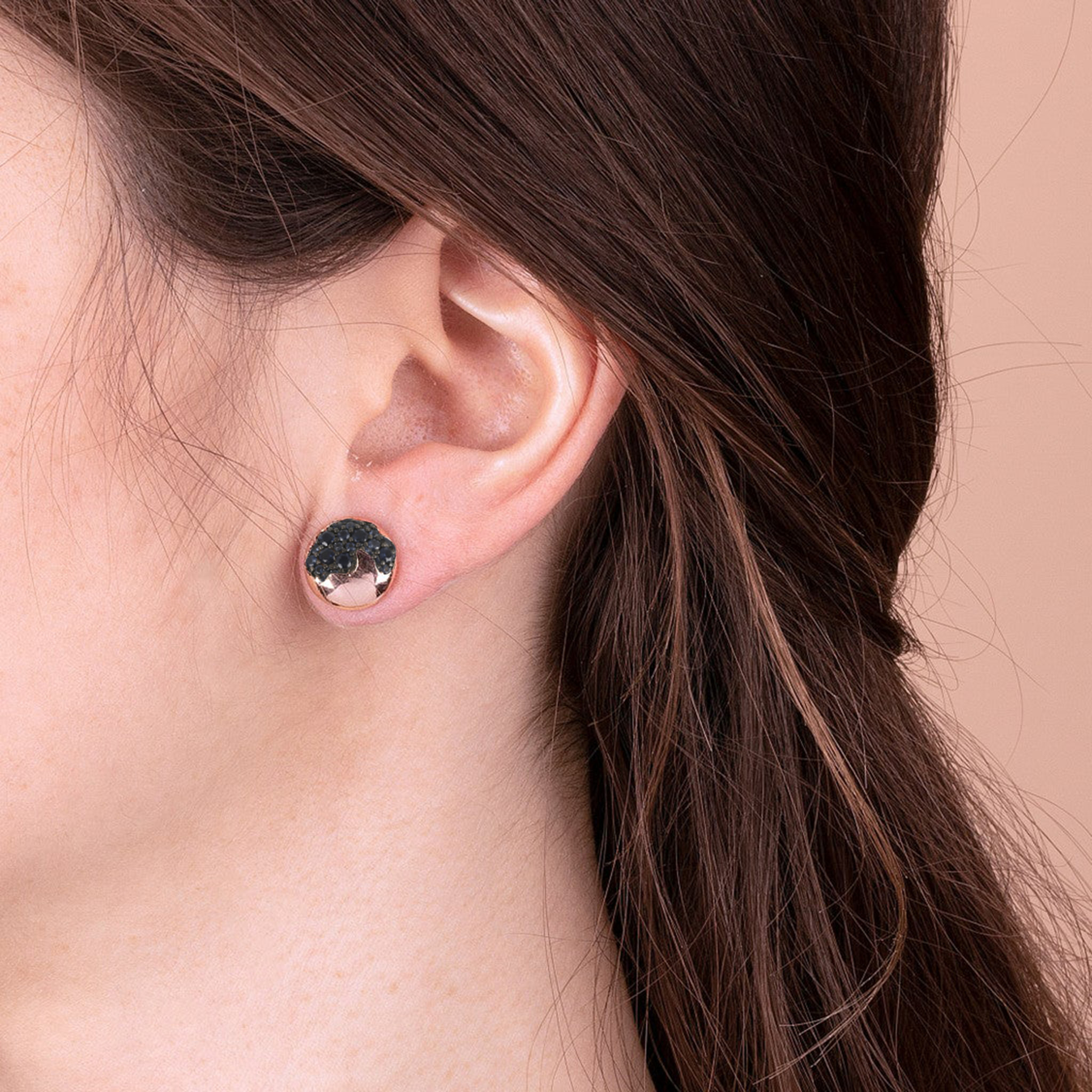 Orecchini a Bottone con Disco Pavé in Prisma Gem Blu