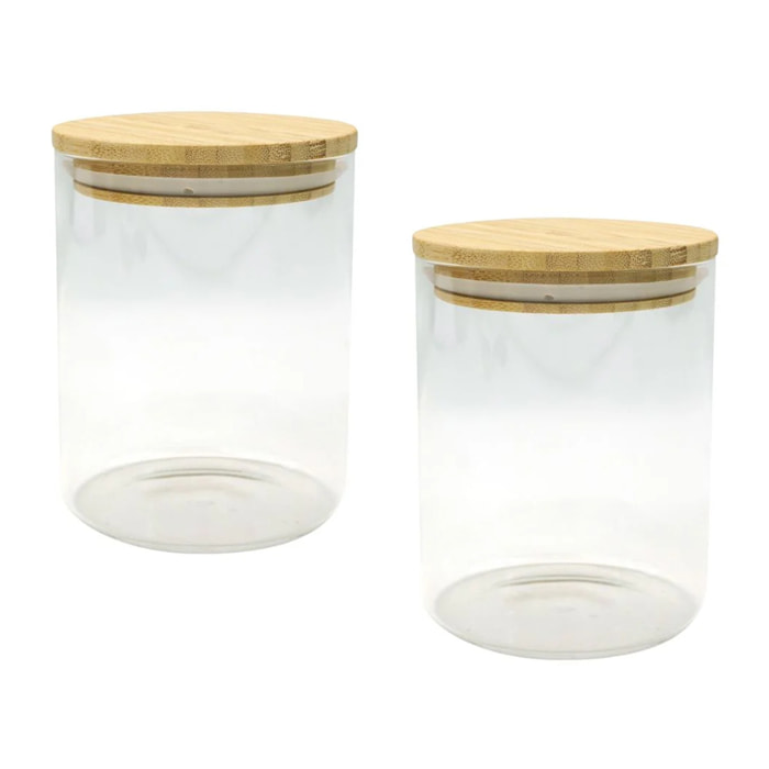 Ensemble de 2 Boîtes de conservation en verre avec couvercle en Bambou Fackelmann Eco Friendly