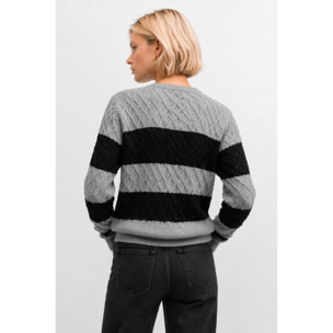 Kocca - Maglia girocollo da donna a righe con lavorazione a trecce Donna