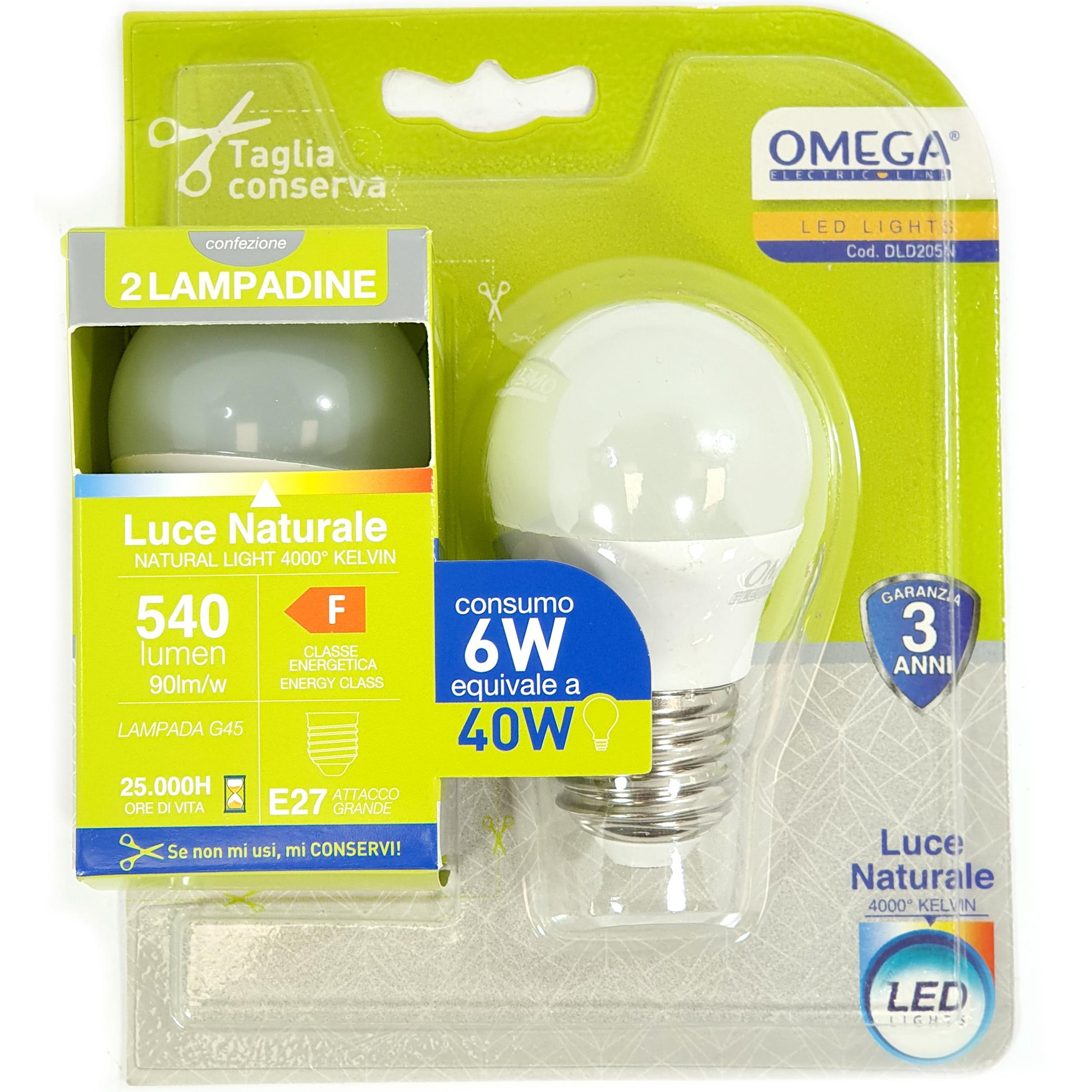 OMEGA Set 6 Pezzi Sfera LED G45 6W 6500K E27