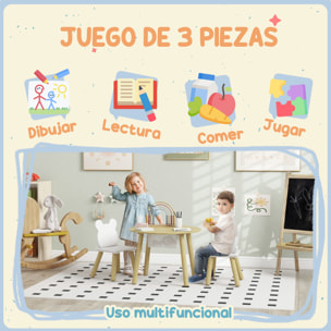 Mesa y Sillas Infantiles de 3 Piezas Mesa Infantil con 2 Sillas con Espacio de Almacenaje para Niños de 3-6 Años para Sala de Juegos Dormitorio Guardería Natural