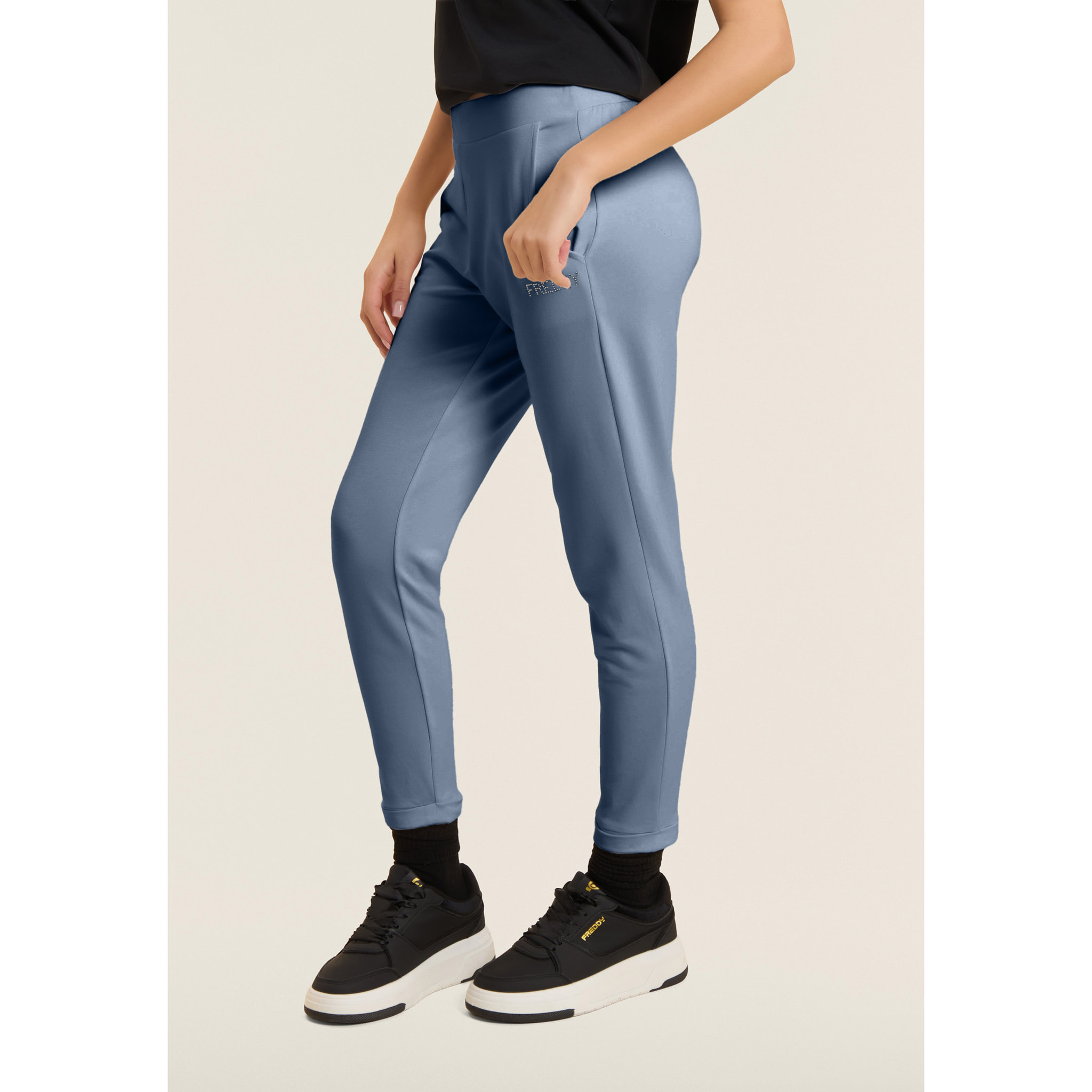 Pantaloni Sportivi Cropped con risvolto e strass FREDDY