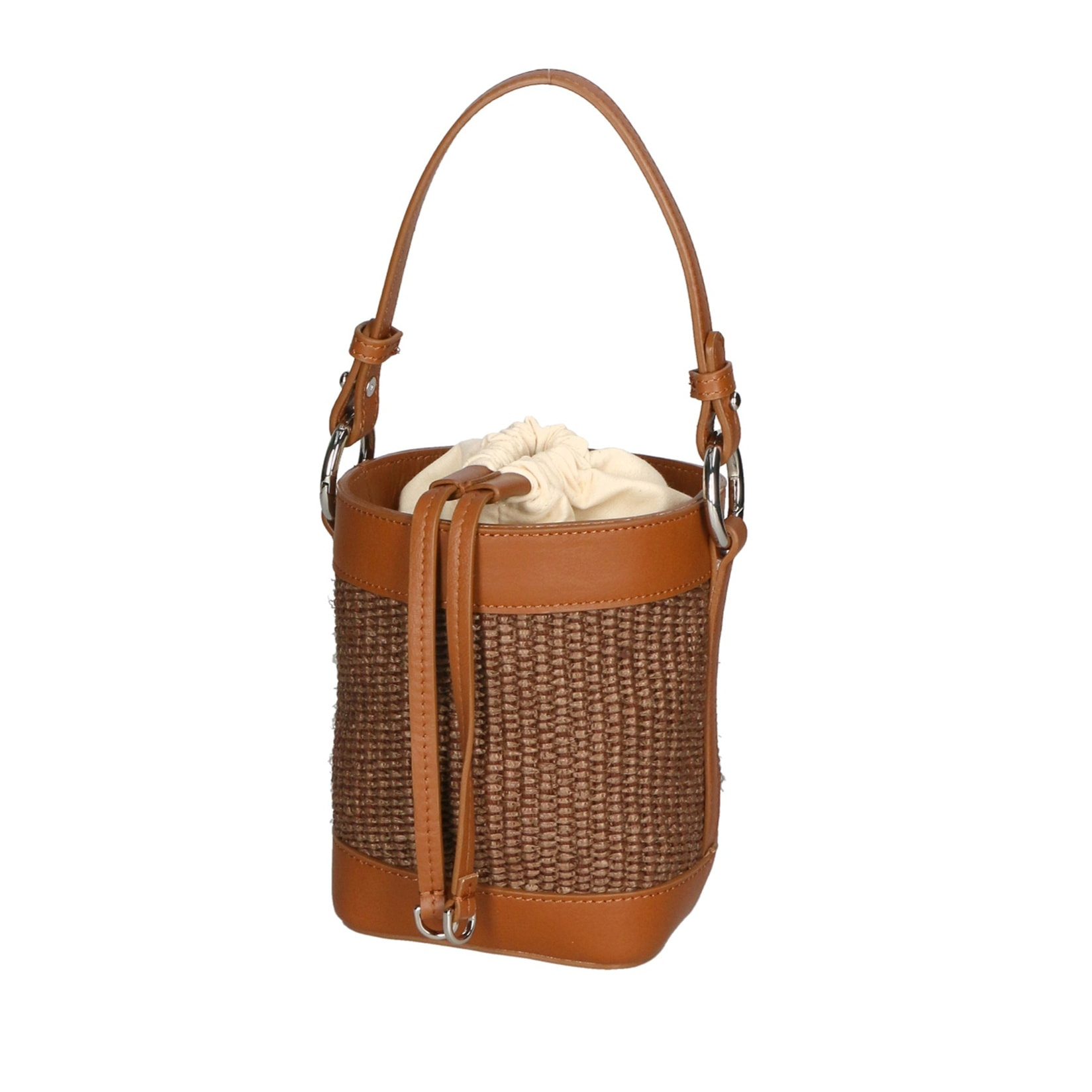 Borsa a secchiello da donna - Modello False - Misto pelle e tessuto - 16.0 x 13.0 x 10.0 cm