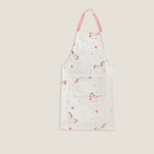 Delantal infantil con estampado de unicornios Larita color blanco 100% Algodón