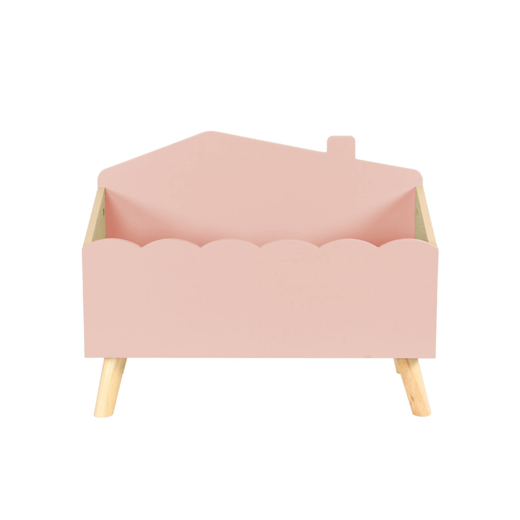 Coffre à jouets enfant effet bois. rose. L 58 x P 28 x H 44.5 cm