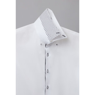 Camicia Uomo 2 Bottoni Button Down Slim Satin Unito Bianco