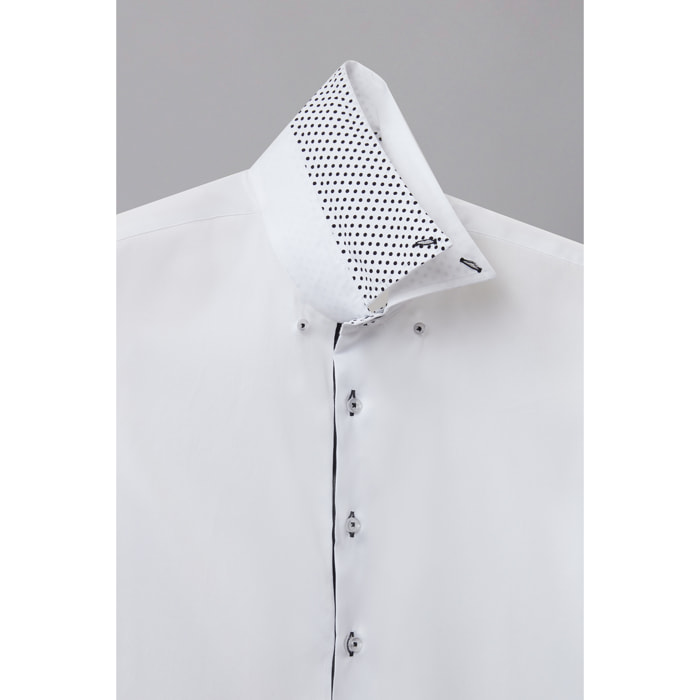 Camicia Uomo 2 Bottoni Button Down Slim Satin Unito Bianco