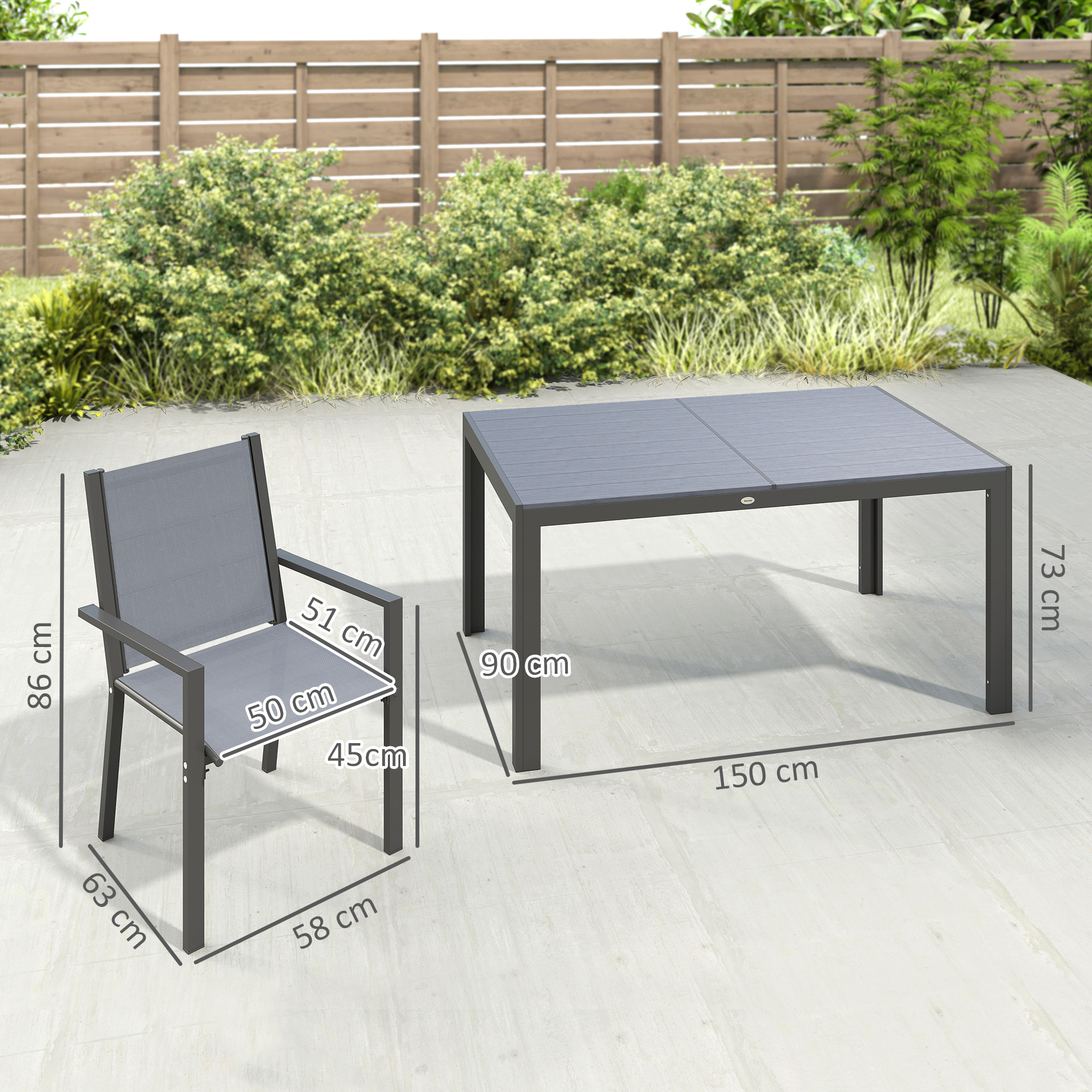 Conjunto de Mesa y Sillas Jardín de 7 Piezas, Muebles de Jardín Exterior con 6 Sillas Apilables y Marco de Acero, para Terraza, Patio, Gris Claro